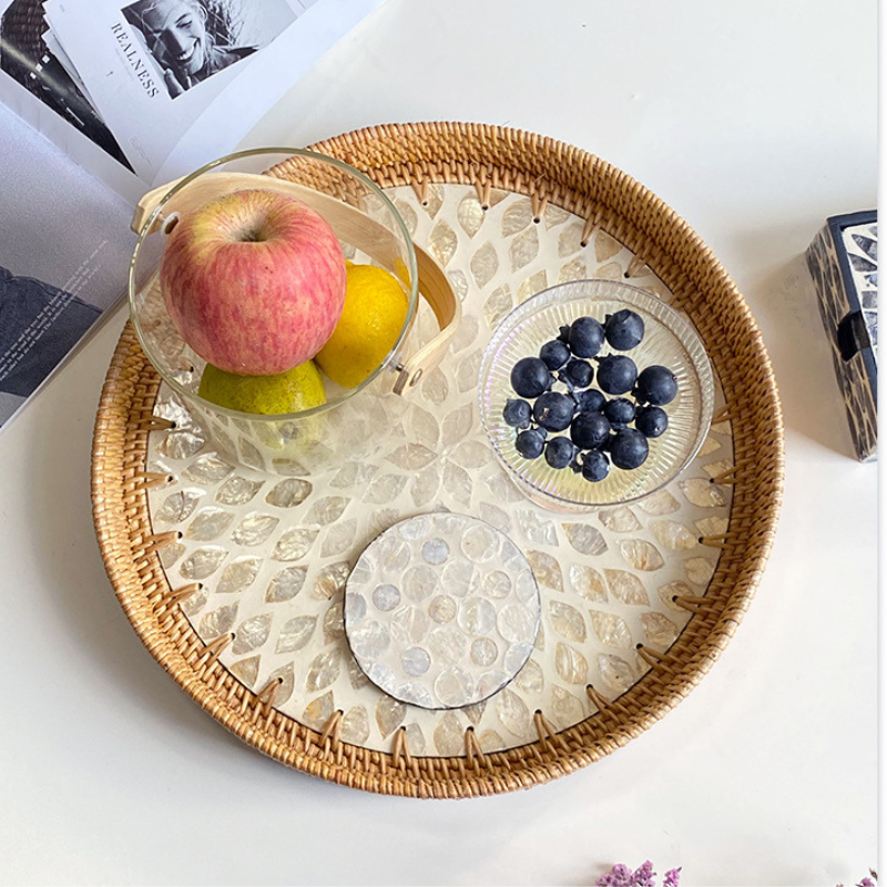 Rattan Tray Mother of Pearl