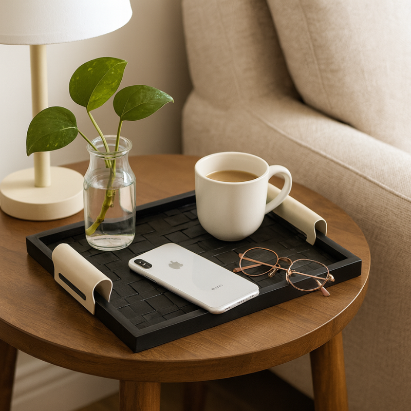 Rattan-Style Leather Tray
