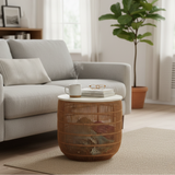 Wood Rattan Basket Side Table
