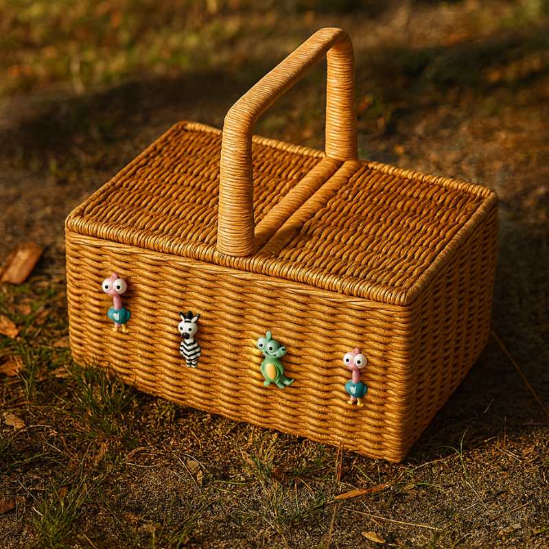 Animal Charm Lidded Picnic Basket Bundle