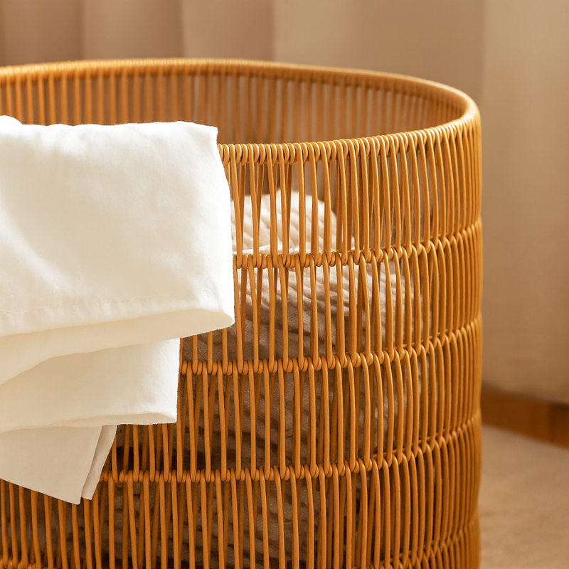 Wood Rattan Basket Side Table