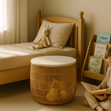 Wood Rattan Basket Side Table