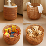 Wood Rattan Basket Side Table