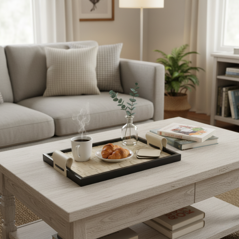 Rattan-Style Leather Tray