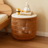Wood Rattan Basket Side Table