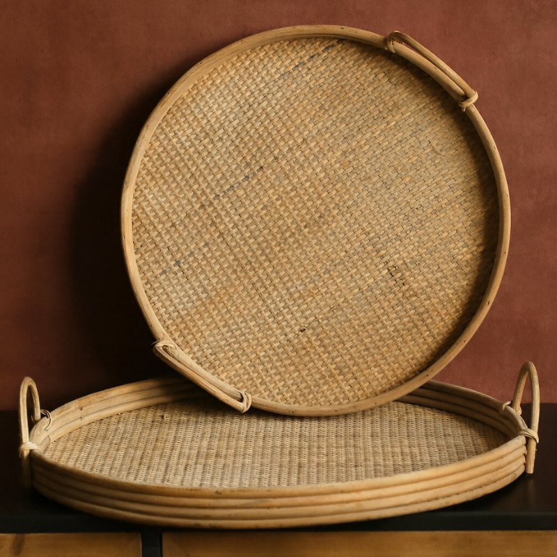 Rattan Round Serving Tray