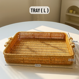 Wood Handle Rattan Tray