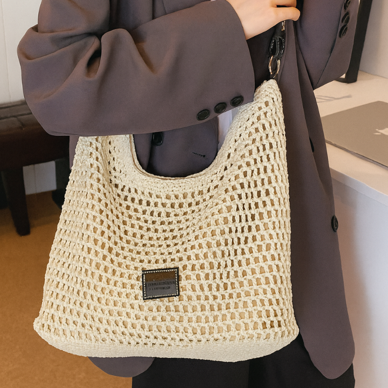 Rattan-Style Woven Bucket Bag