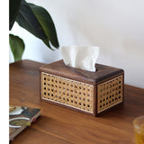 Solid Wood Rattan Tissue Holder