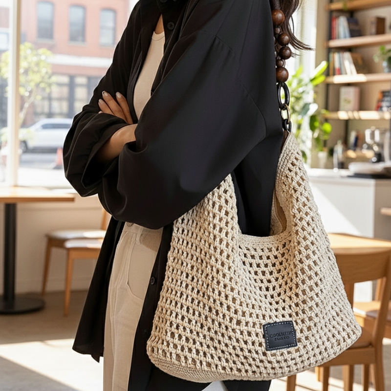 Rattan-Style Woven Bucket Bag
