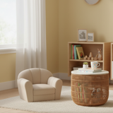 Wood Rattan Basket Side Table
