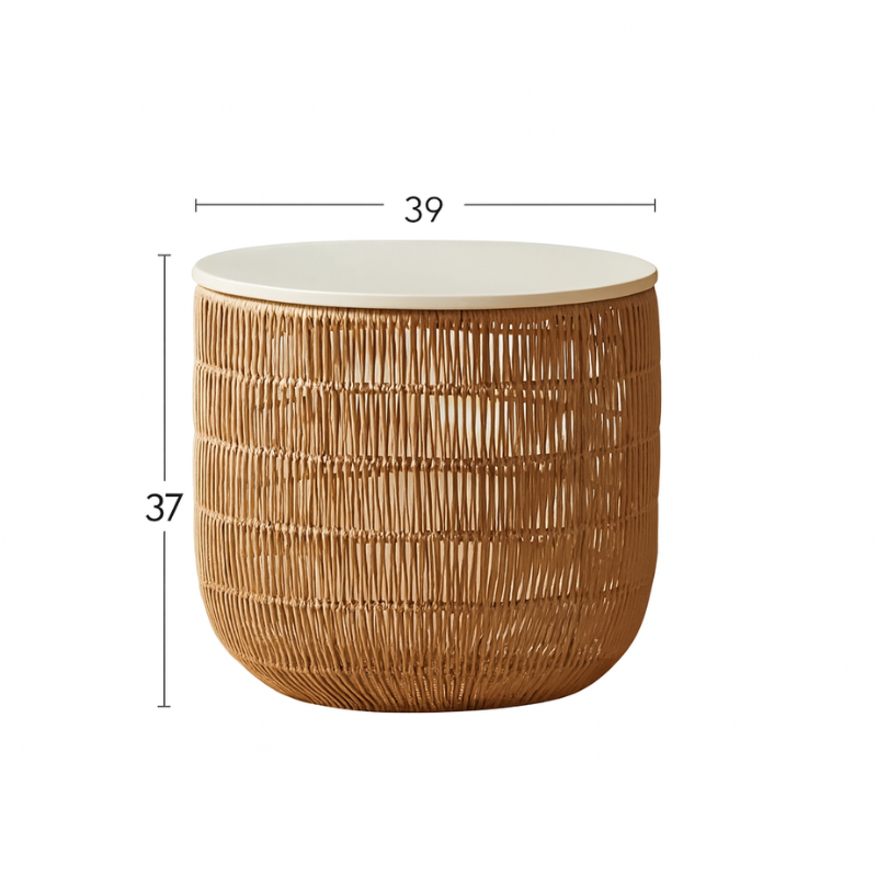 Wood Rattan Basket Side Table
