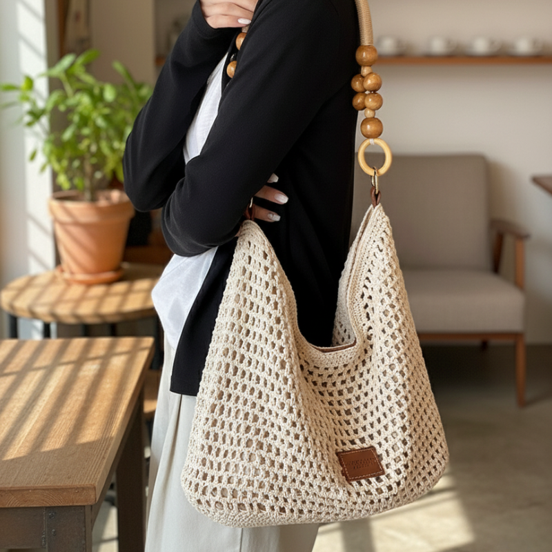 Rattan-Style Woven Bucket Bag