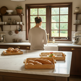 Wood Handle Rattan Tray