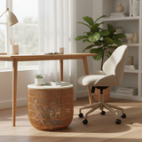Wood Rattan Basket Side Table