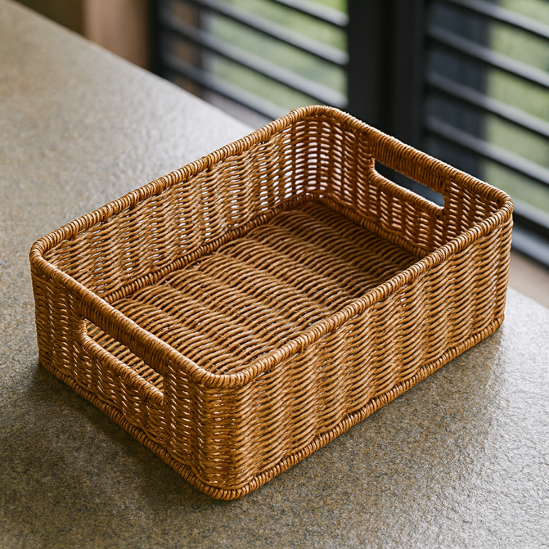 Handled Woven Rattan Storage Basket