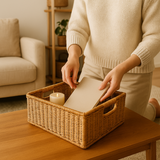 Handled Woven Rattan Storage Basket