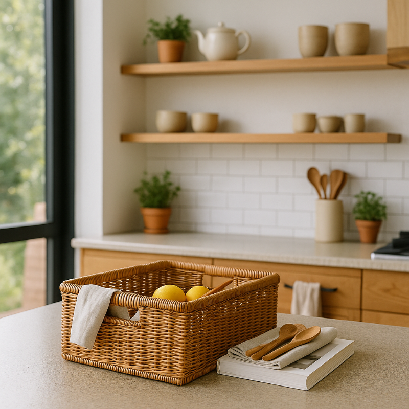 Handled Woven Rattan Storage Basket