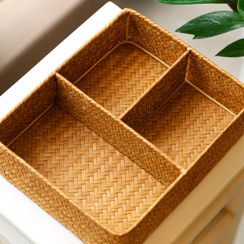 Rattan Divided Storage Organizer