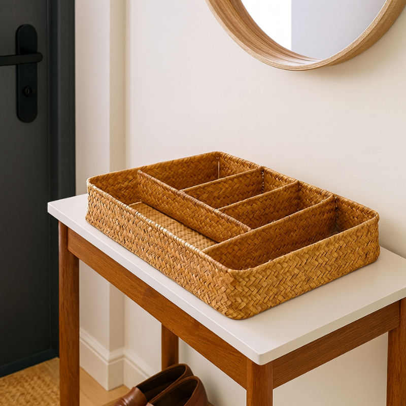 Rattan Divided Storage Organizer