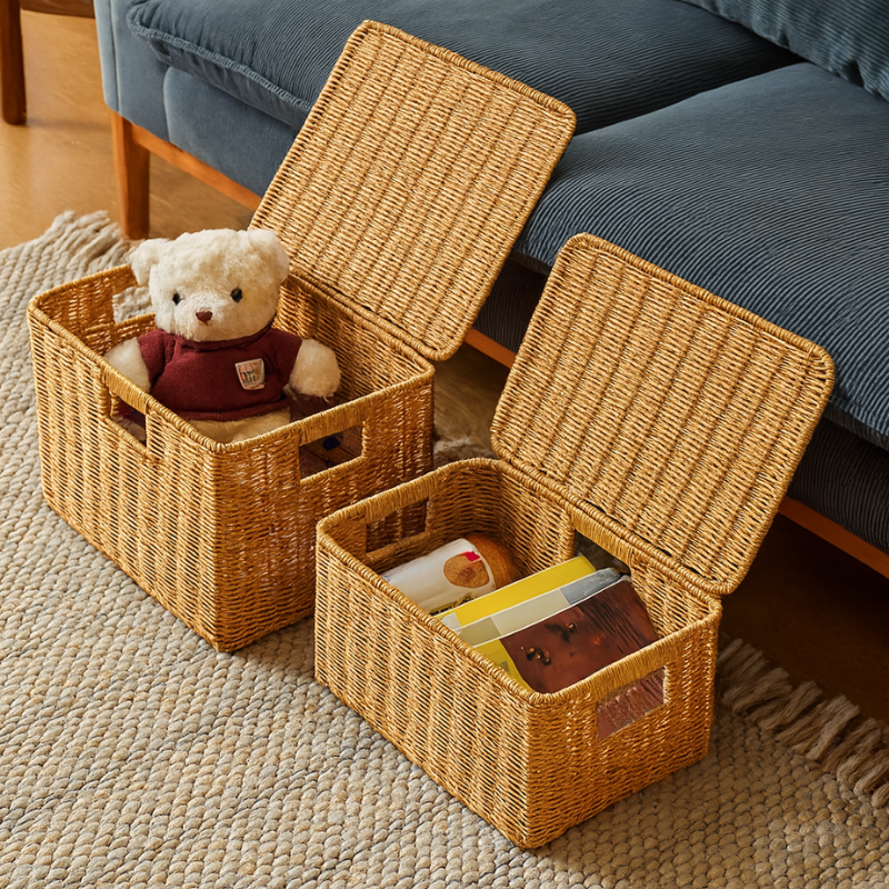 Cheese Charm Rattan Storage Basket Bundle