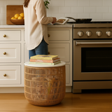 Wood Rattan Basket Side Table