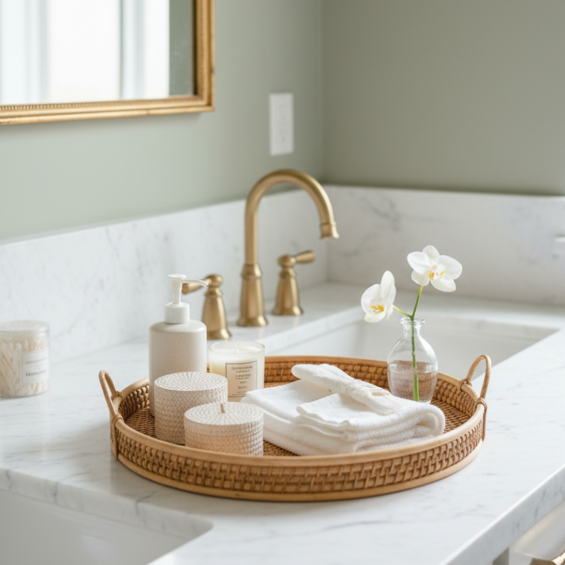 Rattan Round Serving Tray