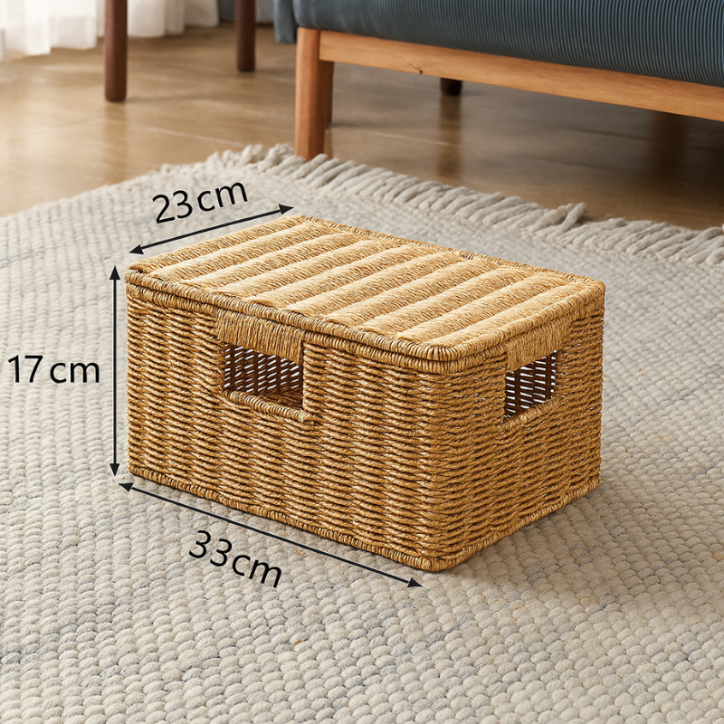 Woven Lidded Rattan Storage Basket