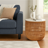 Wood Rattan Basket Side Table