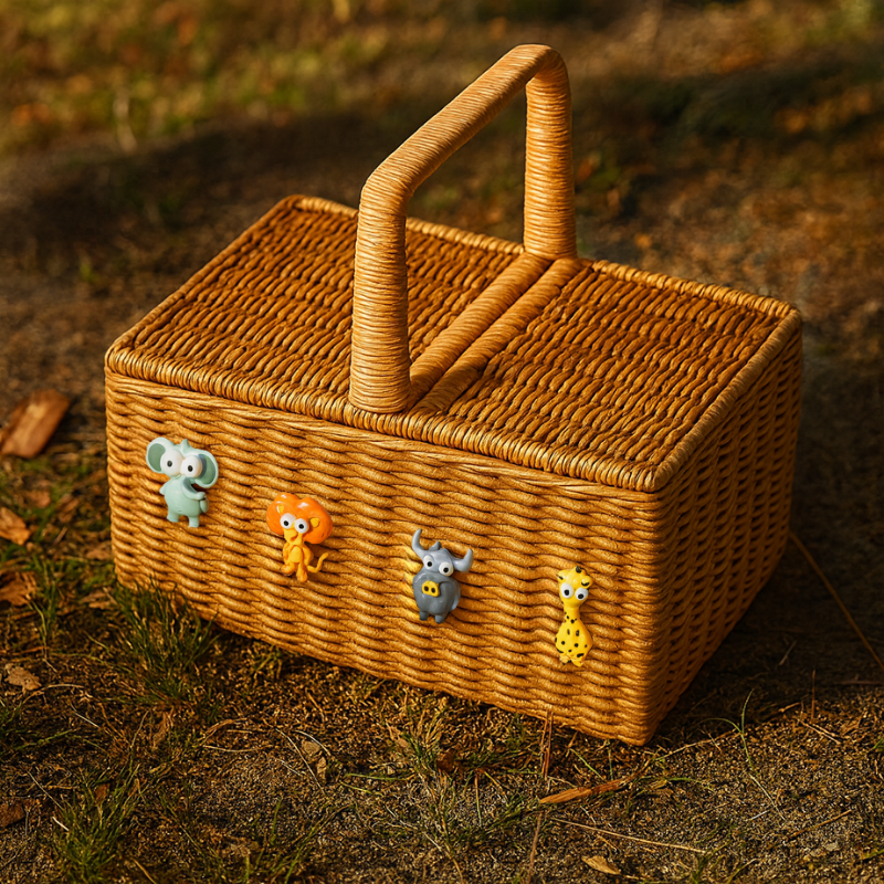 Animal Charm Lidded Picnic Basket Bundle