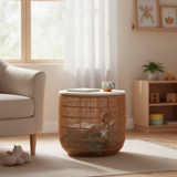 Wood Rattan Basket Side Table