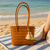 Woven Rattan-Style Shoulder Bag