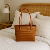Woven Rattan-Style Shoulder Bag