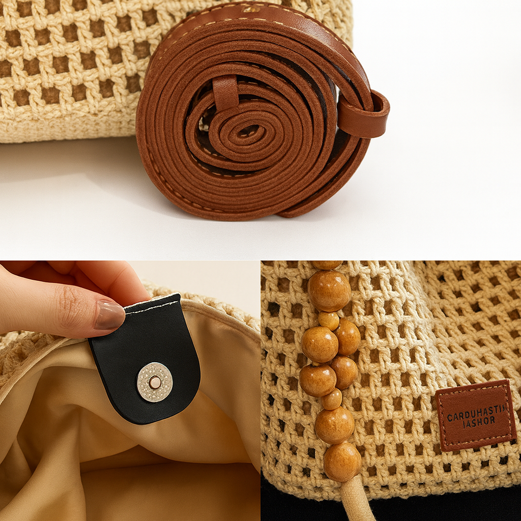 Rattan-Style Woven Bucket Bag