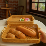 Wood Handle Rattan Tray