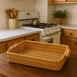 Wood Handle Rattan Tray