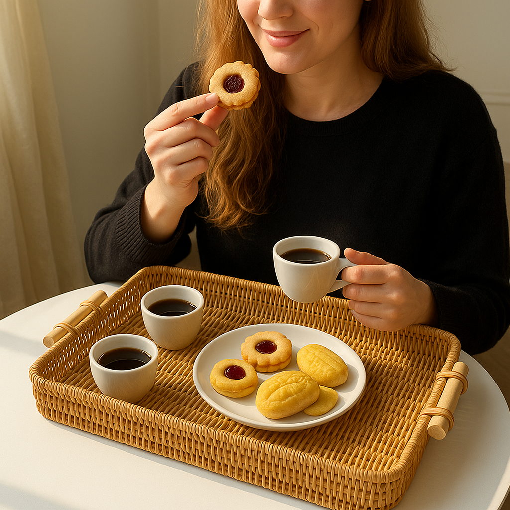 Wood Handle Rattan Tray