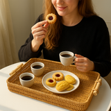 Wood Handle Rattan Tray