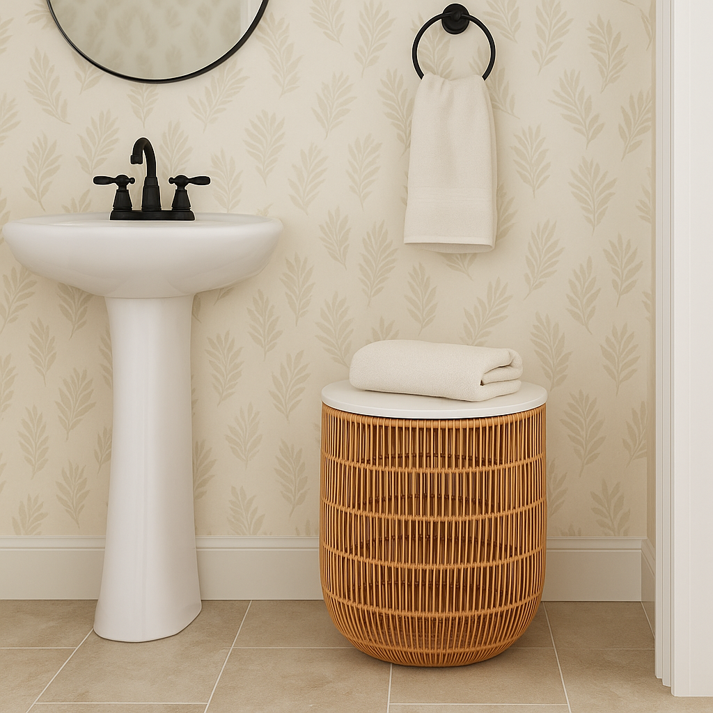 Wood Rattan Basket Side Table