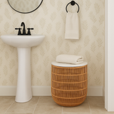 Wood Rattan Basket Side Table