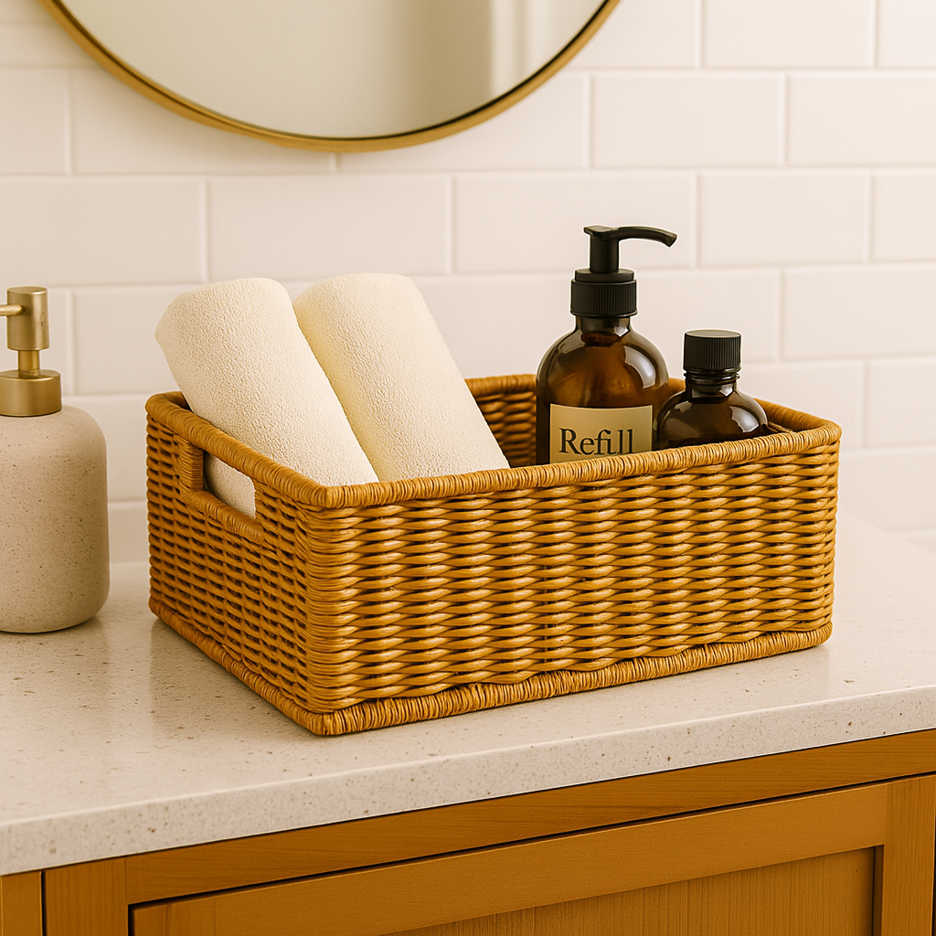 Handled Woven Rattan Storage Basket