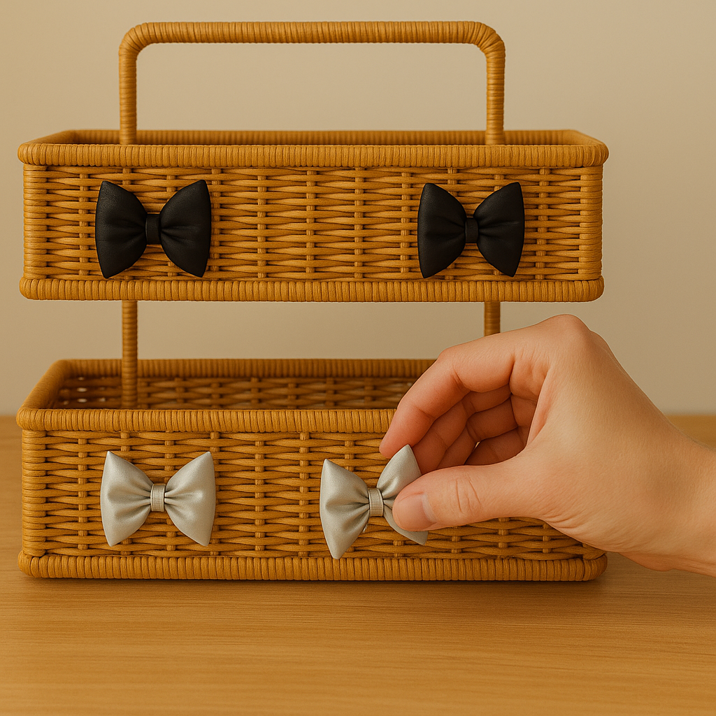 Fluffy Bow Charm Rattan Shelf Bundle