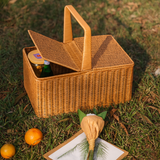 Lidded Rattan Picnic Basket