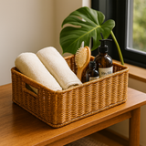 Handled Woven Rattan Storage Basket