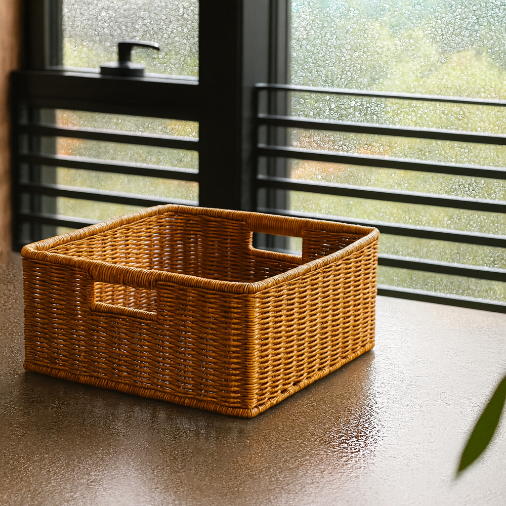 Handled Woven Rattan Storage Basket