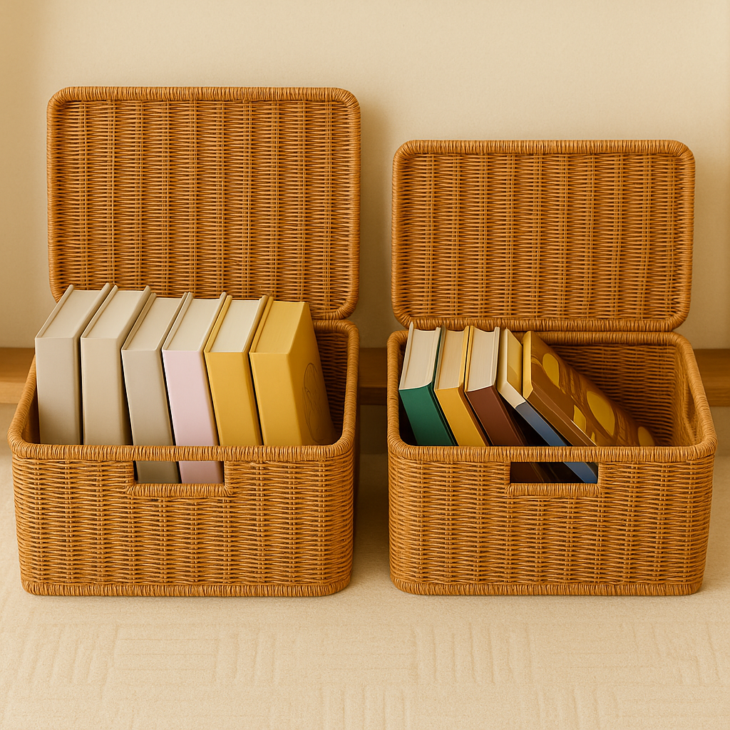 Woven Lidded Rattan Storage Basket