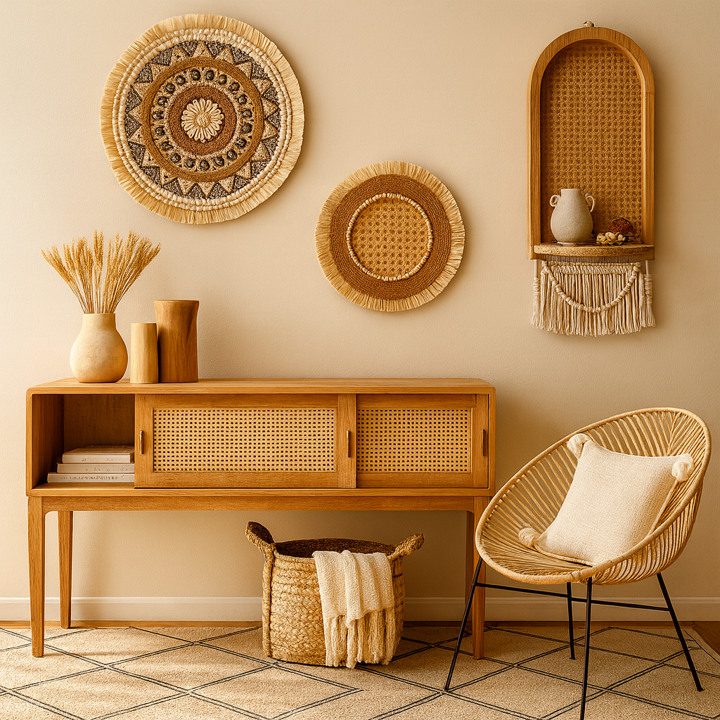 Woven Rattan Wall Shelf Set