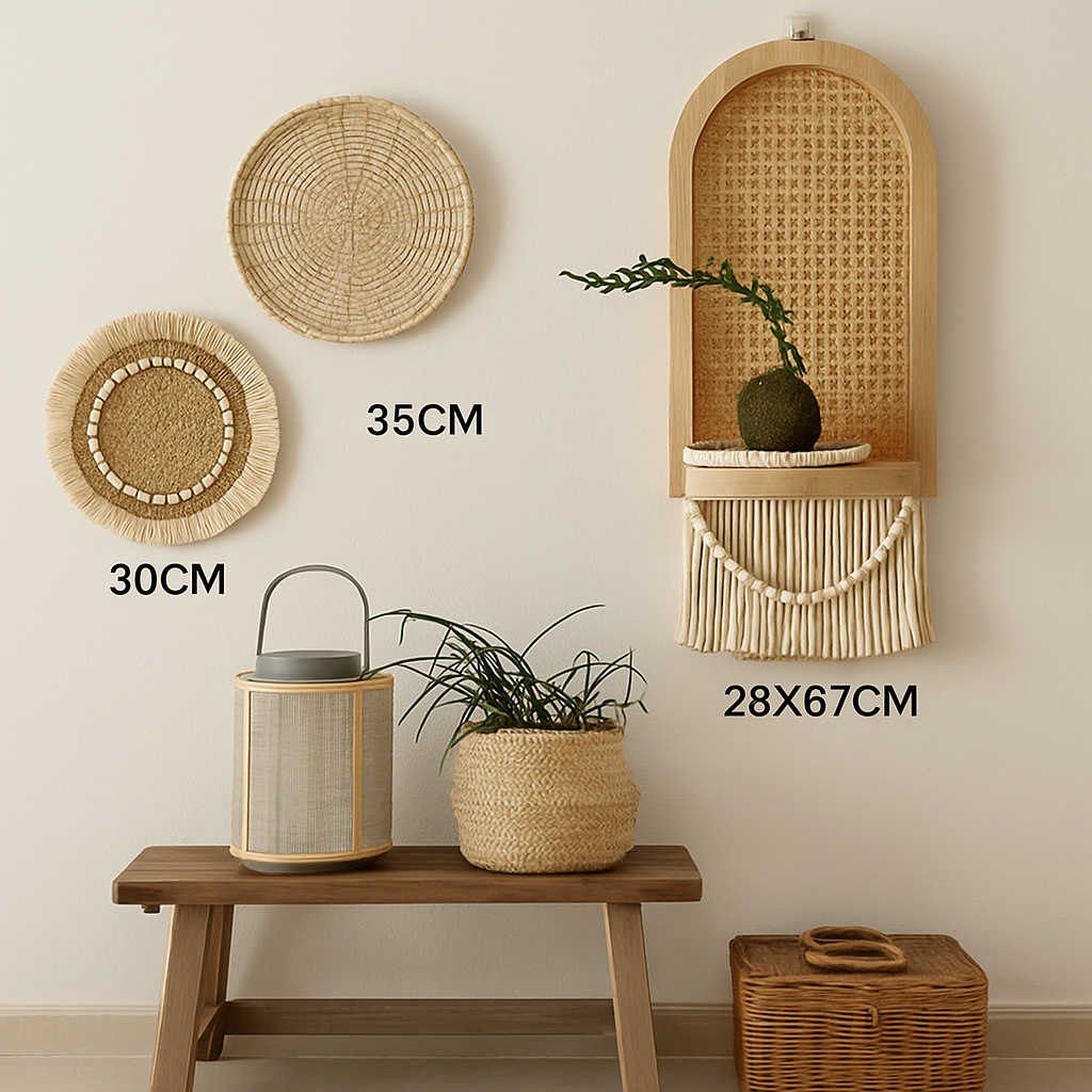 Woven Rattan Wall Shelf Set