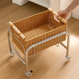 Rattan Basket Rolling Cart