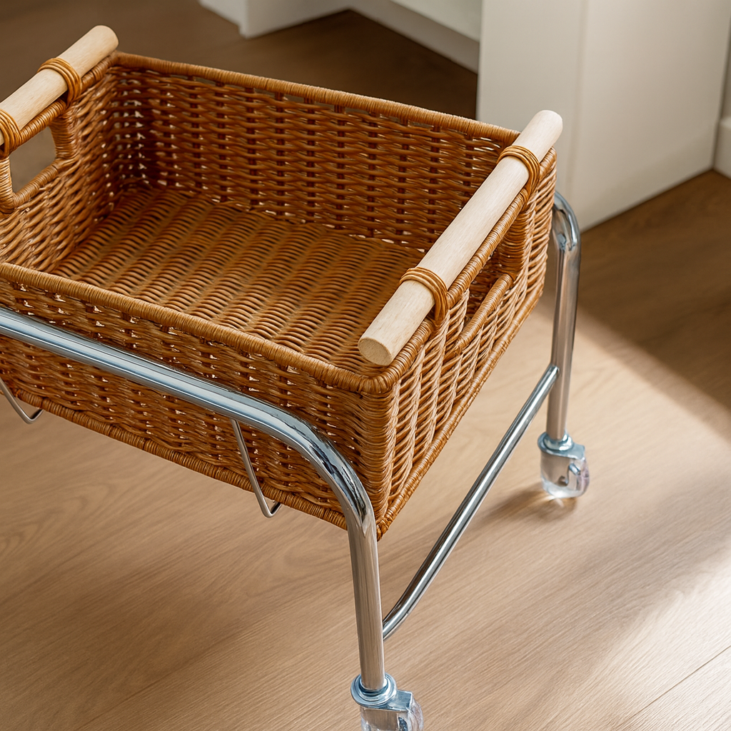 Rattan Basket Rolling Cart